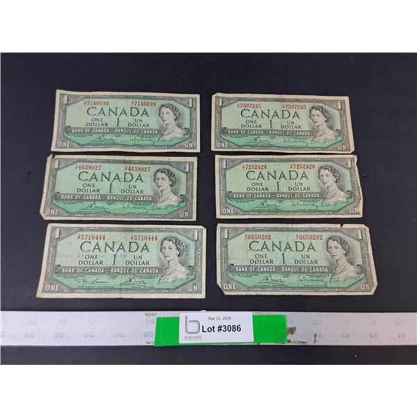 (6) Canadian One Dollar Bills- 1954