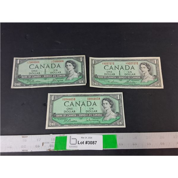 (3) Canadian One Dollar Bills- 1954