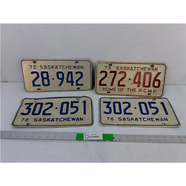 (4) Vintage Saskatchewan License Plates- 1972-76