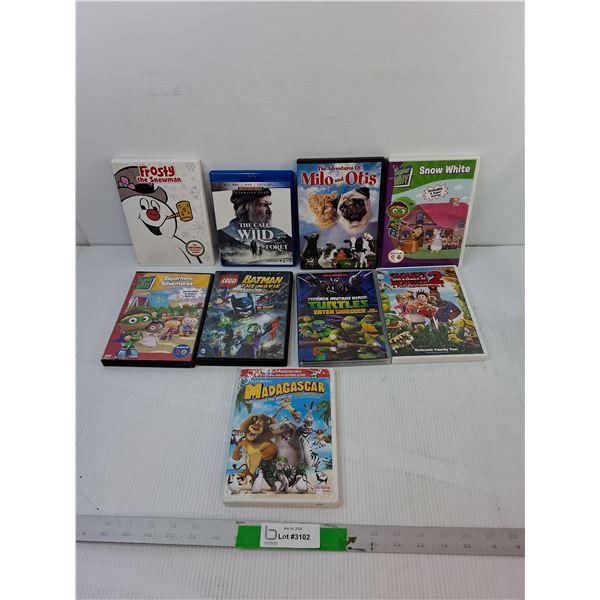 (9) Mostly Kids' DVDs- Madagascar, Super Why, TMNT, Misc. & The Call of the Wild Blu Ray