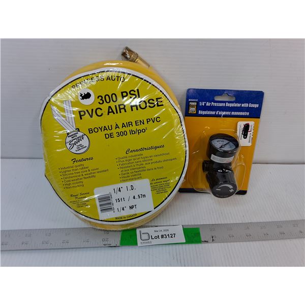 300 PSI PVC Air Hose & 1/4" Air Pressure Regulator with Gauge