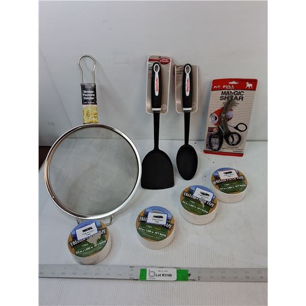 Freezer Tape, Shears, Strainer, Misc. New