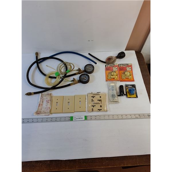 Assorted  - Fuel Pressure Tester (2) As Is - Window Lock, Light Switch Covers,  Anti-Freeze Tester,
