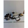 Image 1 : Assorted Tools - Hacksaw,  Hole Saw Blades,  Wire Connectors, Vintage Hand Drill - PICK UP
