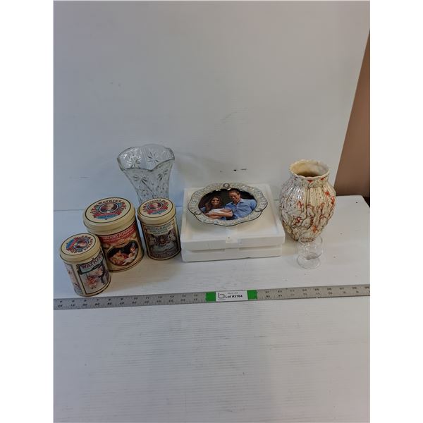 Assorted Decor  - Collector Plate, Vase, Tins, Misc.