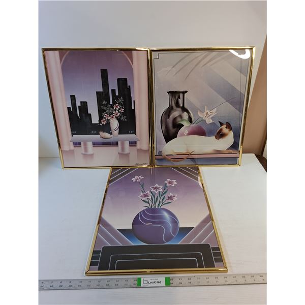(3) Wall Decor - Vintage Art Deco / Gold Frames (20" x 16") - PICK UP
