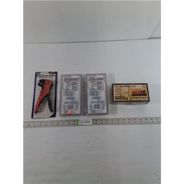 (4) Assorted  - Tools  - (1) Wire Stripper (2) 220 Pc. Spring Assort.  (1) Sign Makers Router Bits