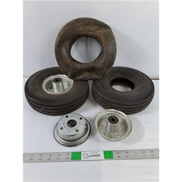 (2) Small Tire - w/Tube - 4.10 / 3.50 Rim - 5/8" Shaft - As Is