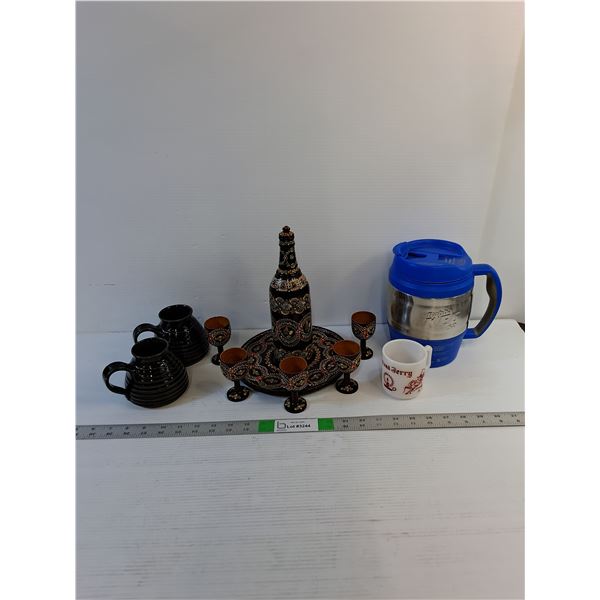 Assorted  - Ceramic Mugs, 'Bubba' Keg, Wooden Wine/Glasses (Decor)