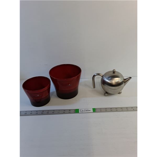 Assorted  - (2) Planters - Scheurich Mars 808/13  Vintage Henley Teapot (GH Tea Services)