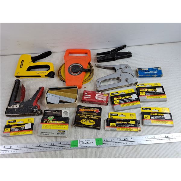 Assorted Staplers & Staples, Lufkin 100' Tufboy Measuring Tape