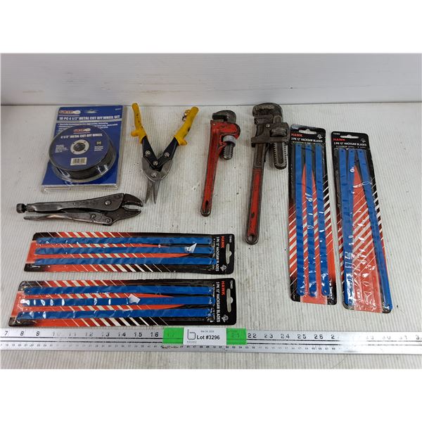 Grip Metal Cut Off Wheel Set, Vise Grips, Pipe Wrenches, Tin Shears, 12" Hacksaw Blades