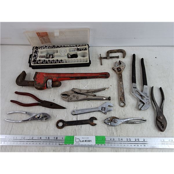 .Jobmate Sockets, Pipe Wrench, Vise Grips, C Clamp, Needle Nose Pliers, Pliers