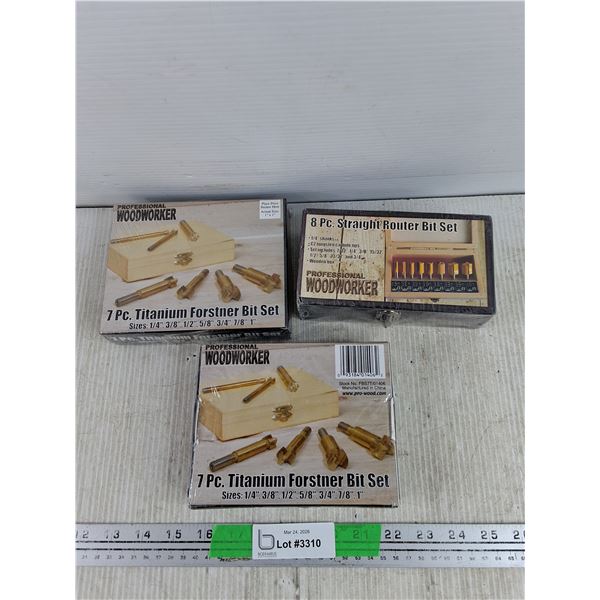 (2) Professional Woodworker 7 Pc Titanium Forstner Bit Set, 8 pc Straight Router Bit Set - Sealed