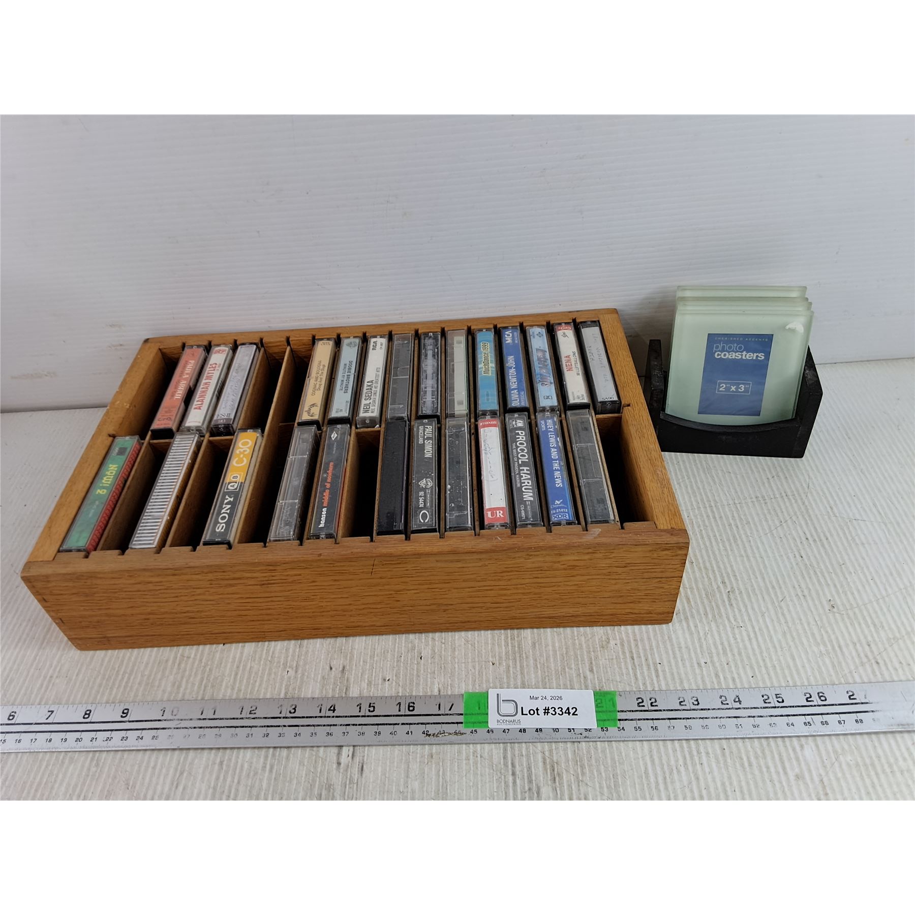 Cassette Tapes w/Wooden Cassette Organizer 16