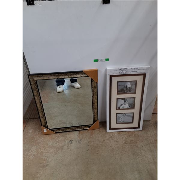 *Framed Mirror 28" x 24", Wood Wall Frame, PICK UP