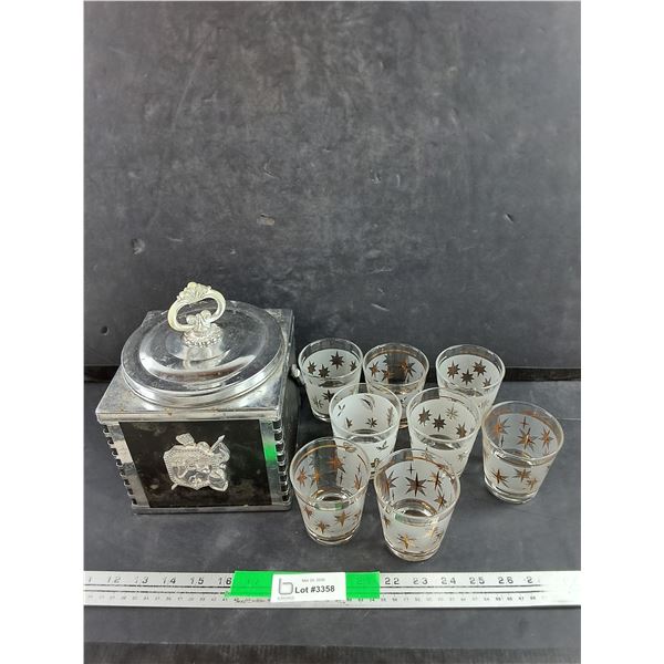 Ice Bucket w/Lid, (8) Glasses