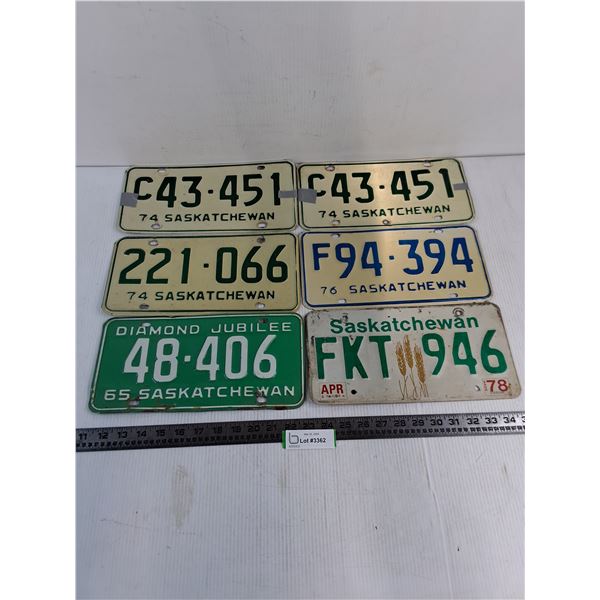 (6) Saskatchewan License Plates from 1965 - Modern