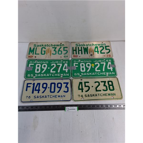(6) Saskatchewan License Plates from 1965-Modern
