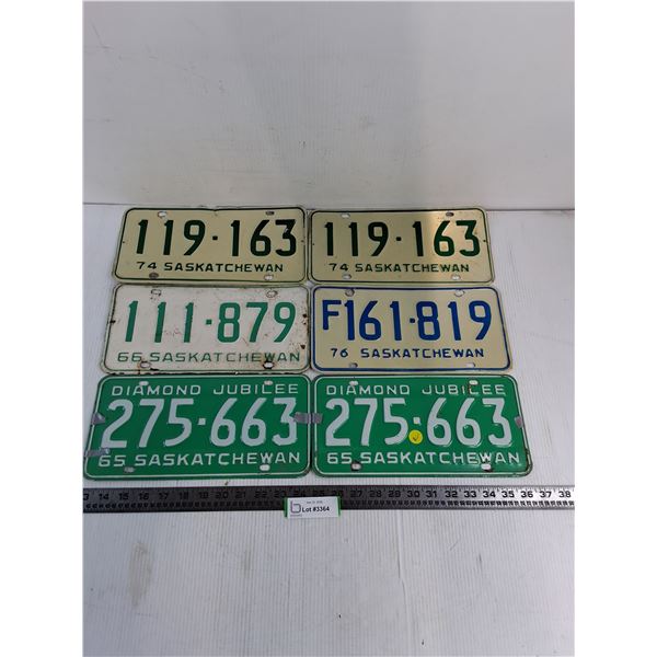 (6) Saskatchewan License Plates from 1965-1976
