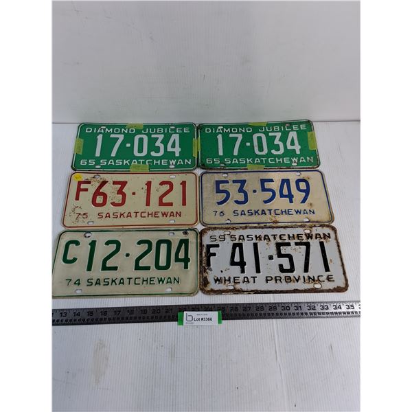 (6) Saskatchewan License Plates from 1959-1976