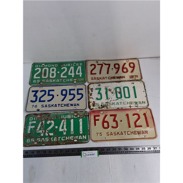 (6) Saskatchewan License Plates from 1965-1975