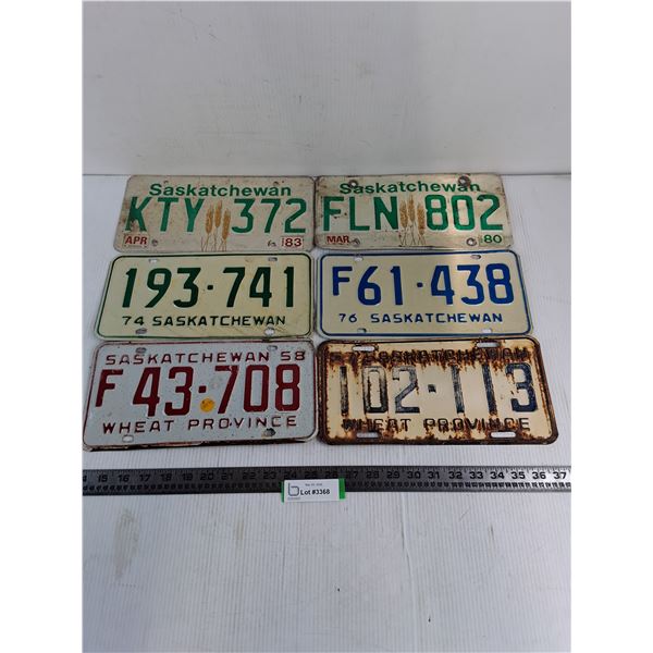(6) Saskatchewan License Plates from 1957-Modern
