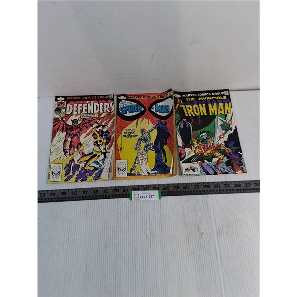 (3) Vintage Comic Books (Defenders, Spider-Man, Iron Man)