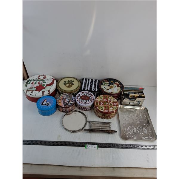 Assorted Christmas/Winter Themed Tins, Telescopic Vanity Mirror, Litegard - Untested