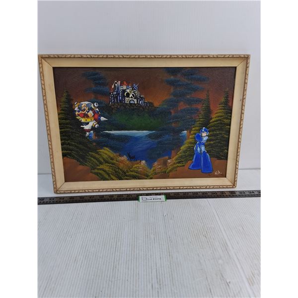Wood Framed Modernized Fantasy "Mega Man" Scene by Dave Martens & N.A. - 19.5" x 14"