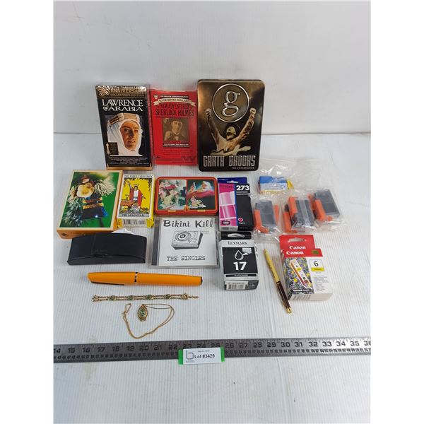 Assorted Lot (Lawrence of Arabia VHS, Garth Brooks Boxset CD's, HP Ink Cartridges, Misc.)