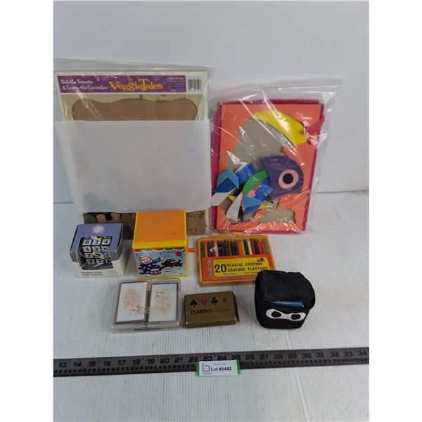 Child Puzzles, Playing Cards, Sudoku Cube, Jack-In-The-Box, Crayons, Dice Game