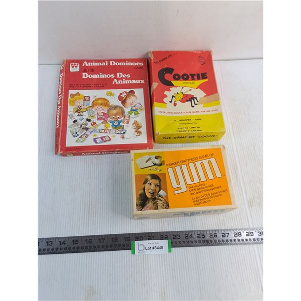 (3) Vintage Games (Dominoes, Cootie, Yum)