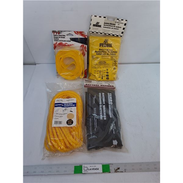 (2) Battery Warmers, 2" x 8 Ft. Lifting Sling, 3/8" x 50 Ft. Rope