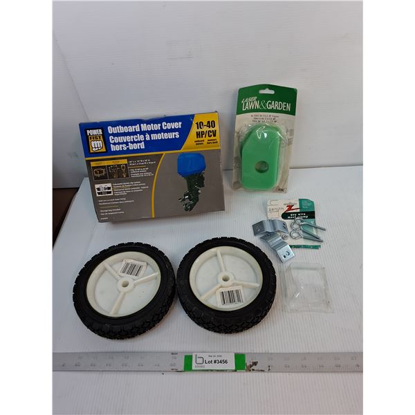 Outboard Motor Cover, (2) 7 x 1.50 Tires, Air Filter for 3-3.5 HP Engines, Guy Wire Mast Clamp