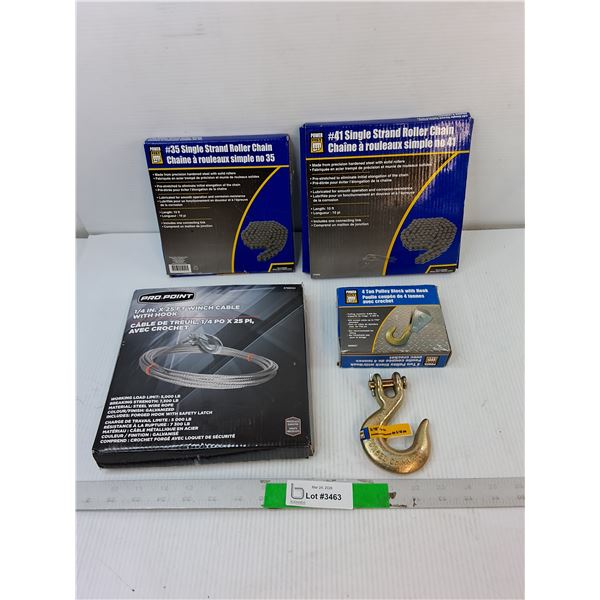 Strand Roller Chains, Winch Cable with Hook, Pulley Block with Hook, Slip Hook- Appear New