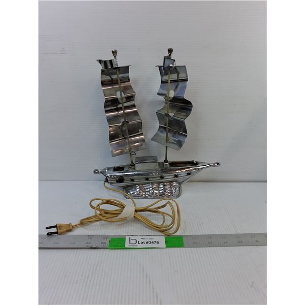 Metal Ship Style Lamp 11" Long x 12" Tall- Powers On