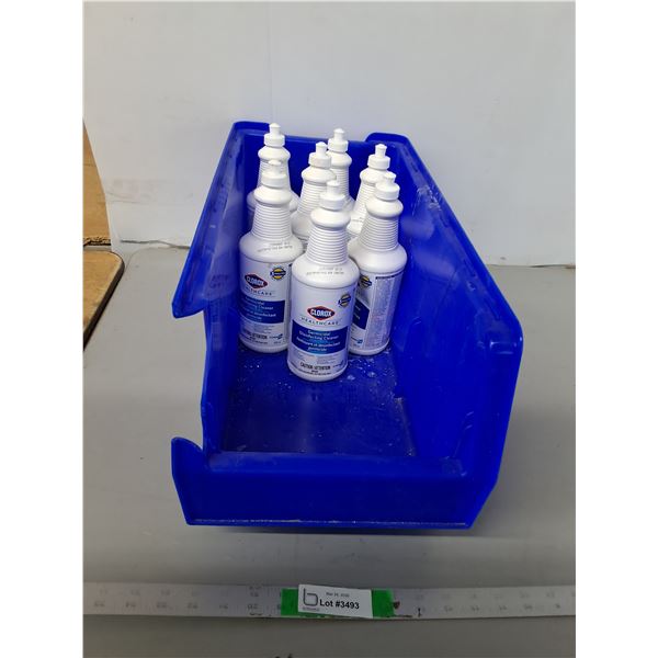 Plastic Bin 24" x 10.75" x 10" & (7) Bottles of Clorox Germicidal Disinfecting Cleaner- Full, Canno