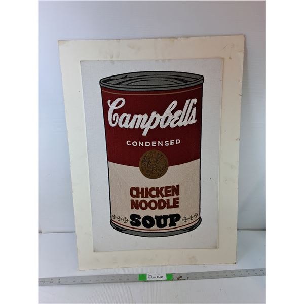 Embroidered Andy Warhol Campbell's Chicken Noodle Soup Reproduction Art on Museum Board 30" x 22"- C