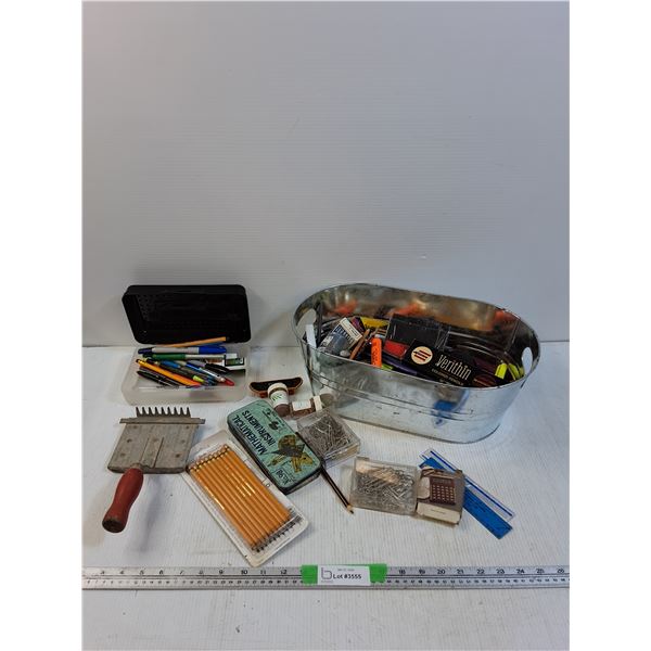 Metal Storage Box 15.5'x9' ,Metal Curry Comb, Pencils, Paper Clips, Audio Cassette, Mini Calculator,