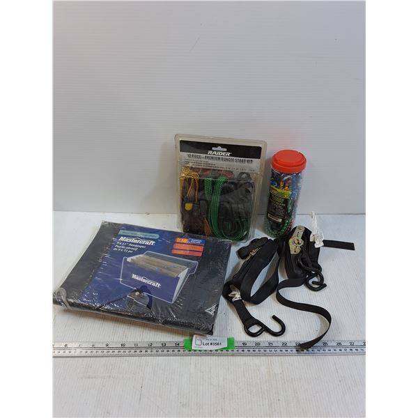 Mastercraft General Purpose Sandpaper, (2) (12) Piece Bungee Strap Kits, (2) Erickson 1"x12" Ratchet
