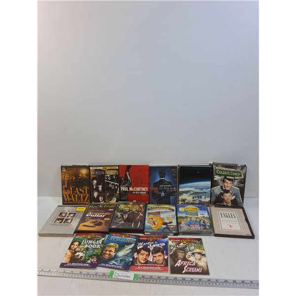 (16) DVDS- The Beatles, Ink Red Square, Planet Earth, Zoo Diaries, List Cartoons, Martin & Lewis