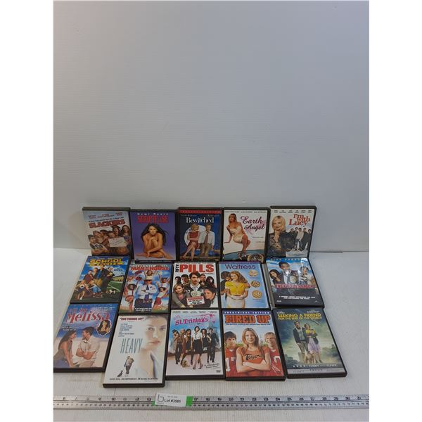 (15)DVDS- Slackers, Striptease, Bewitched, Fired Up, Heavy, All For Melissa, Waitress, I'm With Lucy