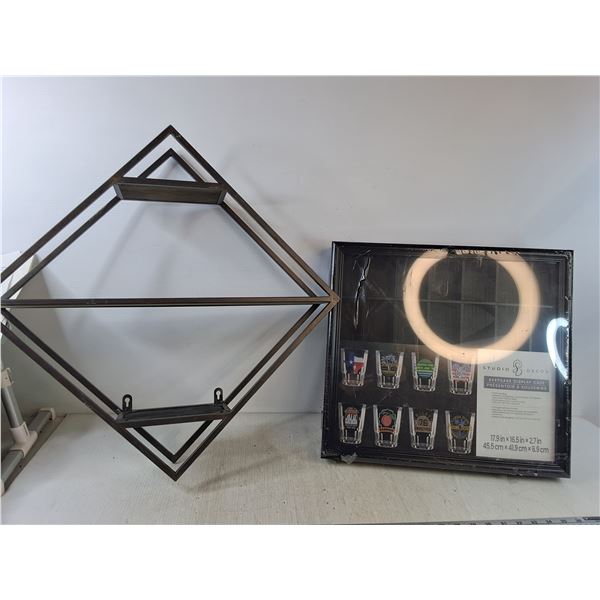 Metal Hanging Shelf - 17" x 17" & Keepsake Display Case - New - PICK UP ONLY