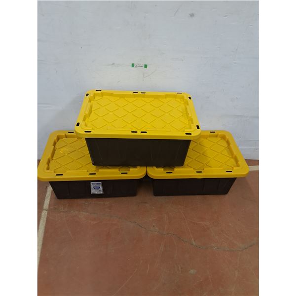 (3) Plastic Storage Totes w/ Lids, (1) 27" x 18" x 12.5" x (2) 26" x 17.75" x 12.25", Cannot Ship