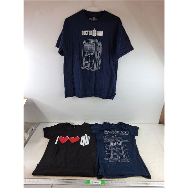 (3) T Shirts - Doctor Who & Police Box - Size L, M
