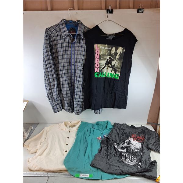 (2) Shirts - Size M & 2XL, Woman's Blouse - Size, (2) T Shirts- Size L & XL