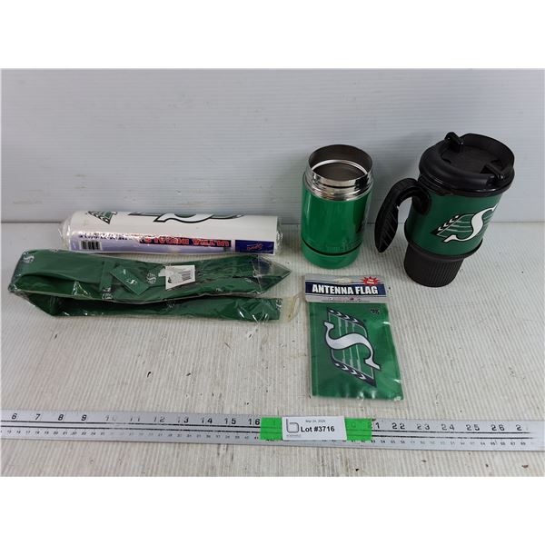 Saskatchewan Roughriders Tie, Insulated Cups, Antenna Flag & Ultra Decals