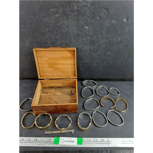 Assorted Bracelets & Wood Jewelry Box 7" x 6" x 3"
