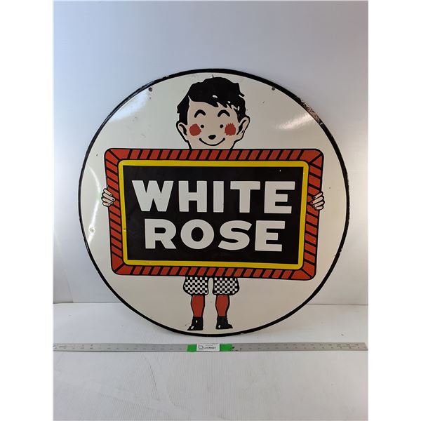 *Double Sided Porcelain White Rose Service Station Sign 29.75" - PICK UP